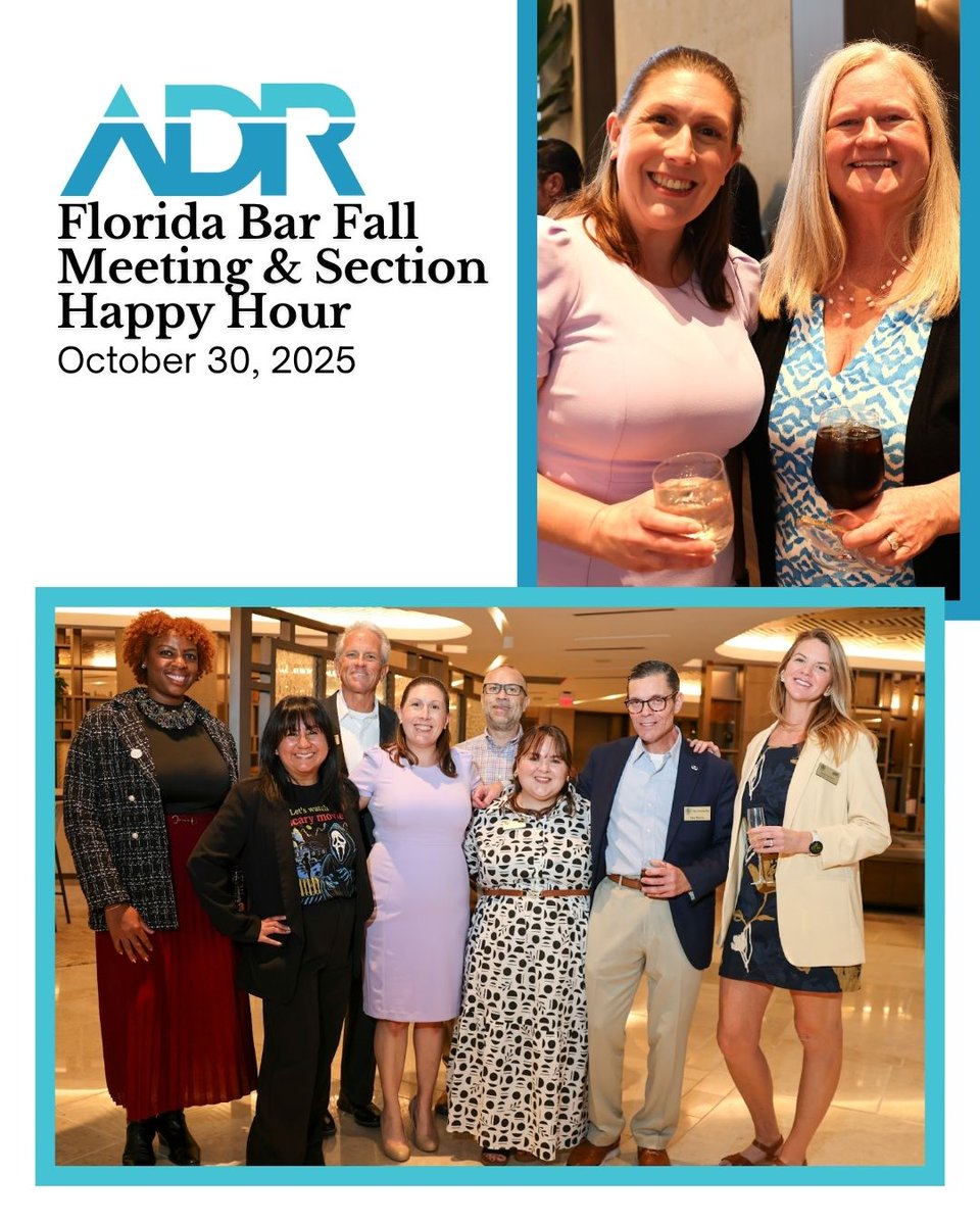 FlaBarADR's tweet image. Thank you to everyone who joined us at the Florida Bar Fall Meeting and our ADR Section Happy Hour at the JW Marriott Bonnet Creek. It was a great afternoon of collaboration, discussion, and connection.

#FloridaBarADR #Mediation #AlternativeDisputeResolution