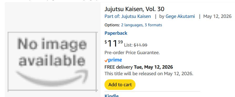 AnotherMeta's tweet photo. @ocares_manuel @VIZMedia Unfortunately that won't be happening for us, as the release dates for 29 and 30 are already set with Amazon listings. https://t.co/mGVdzEv9vC