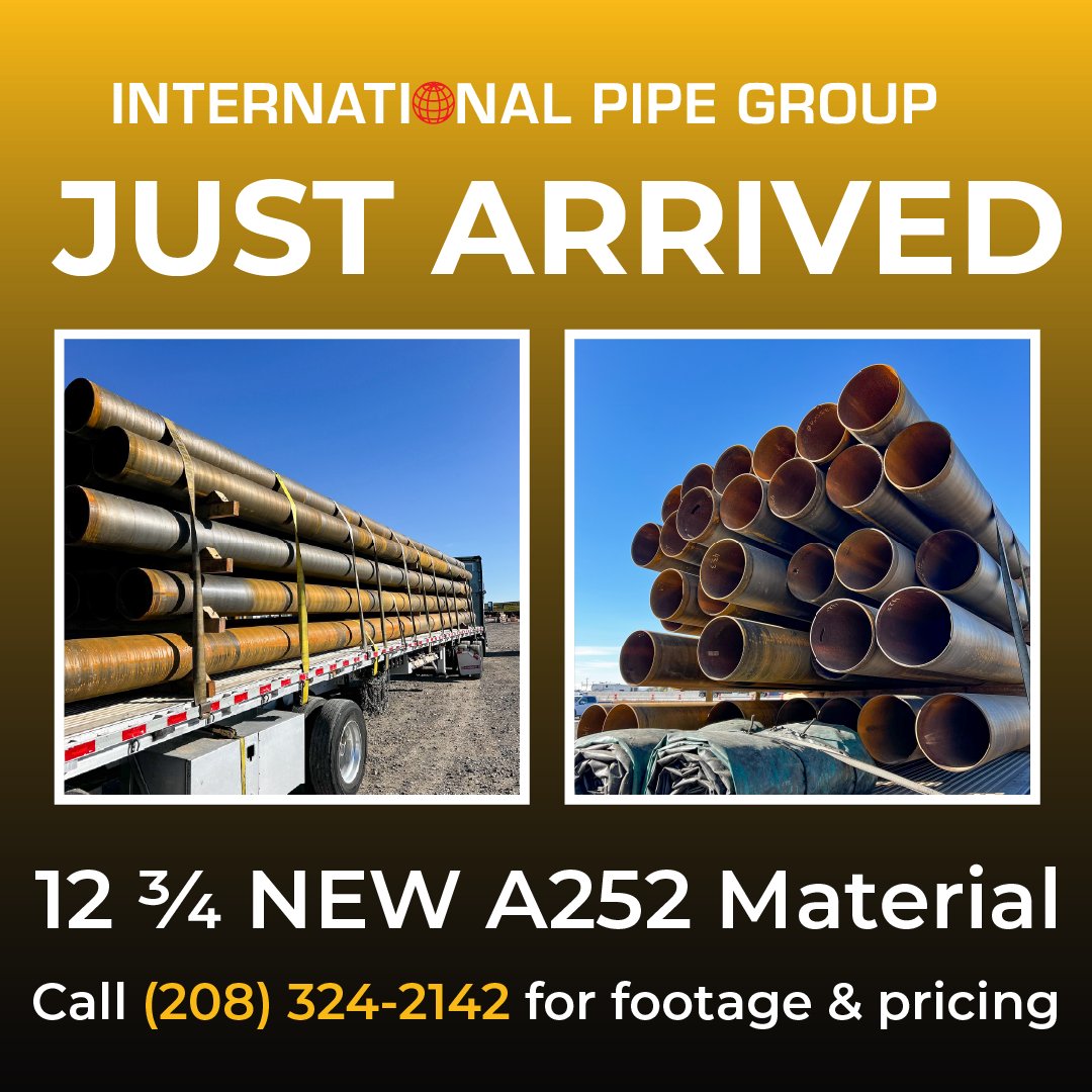 BisonPipe's tweet image. Just Arrived! 12 ¾” NEW A252 Material! Call (208) 324-2142 for more details.

#BisonPipe #SteelPipe #PipeYard