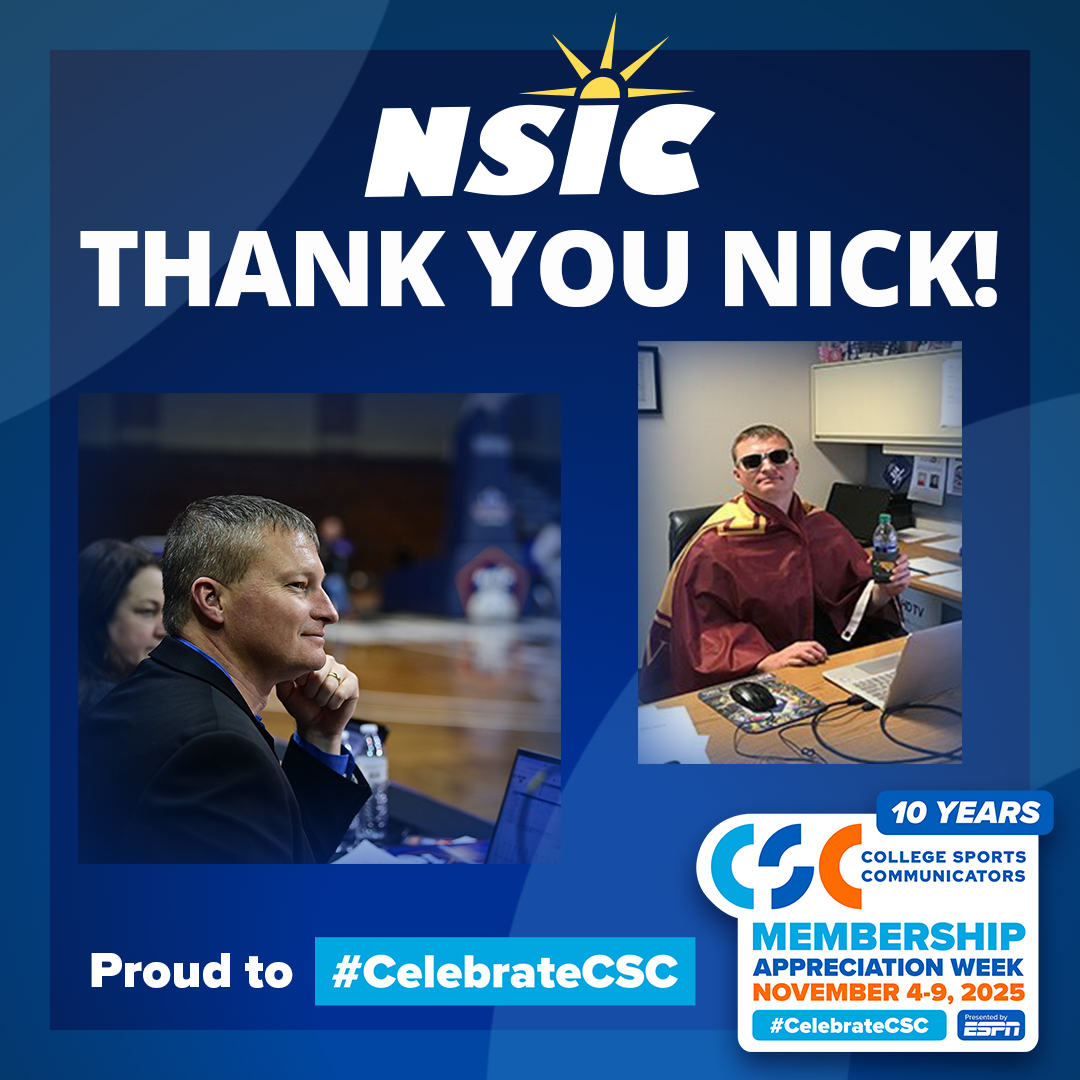 With <a href="/CollSportsComm/">College Sports Communicators</a> Appreciation Week upon us, we would like to give a big shoutout to Nick for all he does for the <a href="/NorthernSunConf/">NSIC</a>. Whether he is wearing a suit or a cape he is always finding ways to celebrate the league's student-athletes. #CelebrateCSC