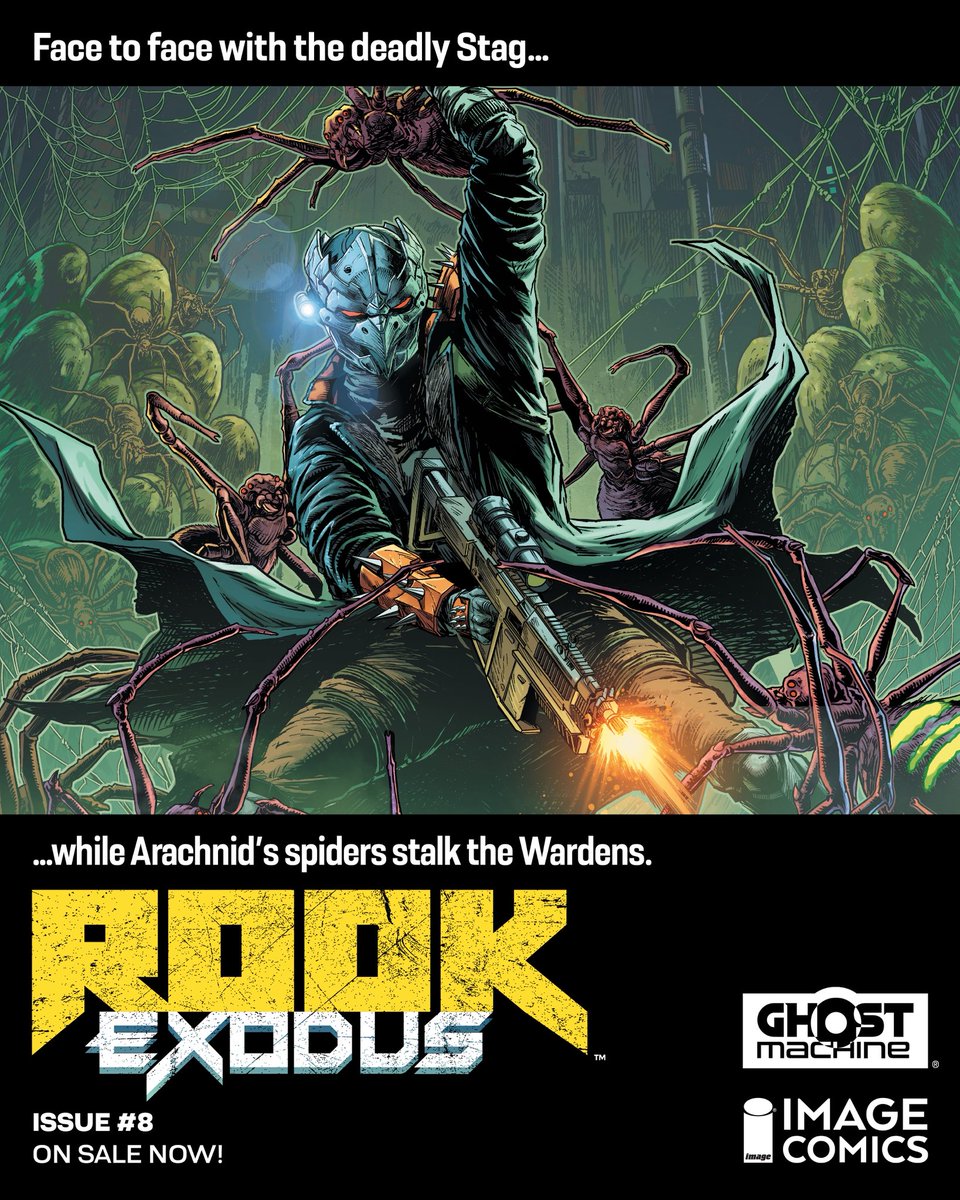 GhostMachinePro's tweet image. Don’t miss today’s ROOK: EXODUS #8 as Arachnid’s spiders attack the Wardens of Exodus! Pick up your copy anywhere you buy @ImageComics