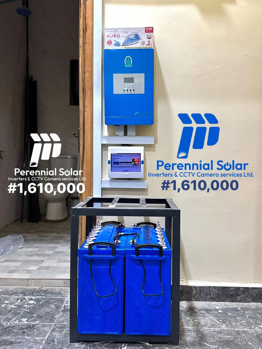 Perennial_Solar's tweet photo. 2.5kva Solar Setup
✅ 6 units of 300watt Toks Solar Panels 
✅ 2 x 220ah Tubular Battery
✅ All accessories
✅ Protectors

₦1,610,000

Load:Washing Machine, freezer, TVs, 2 fans, lights, decoder, blender, console, workspace and many other basic household appliances. https://t.co/C1XTaPPG5D