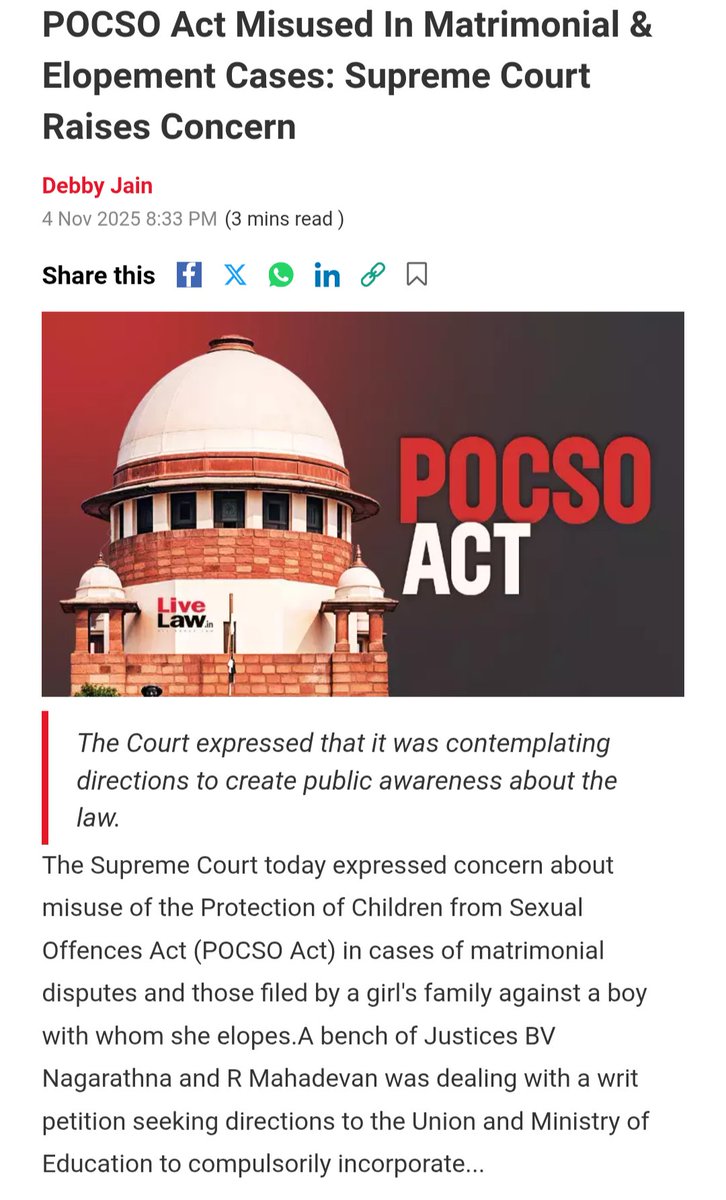 Misuse of POCSO Act for settling personal scores in matrimonial destroys lives

The law must protect justice, not become a weapon for filing false charges against innocent boys &amp; men's

False cases must stop, every life matters! 
#StopPOCSOMisuse #JusticeForAll #GenderBiasedLaws