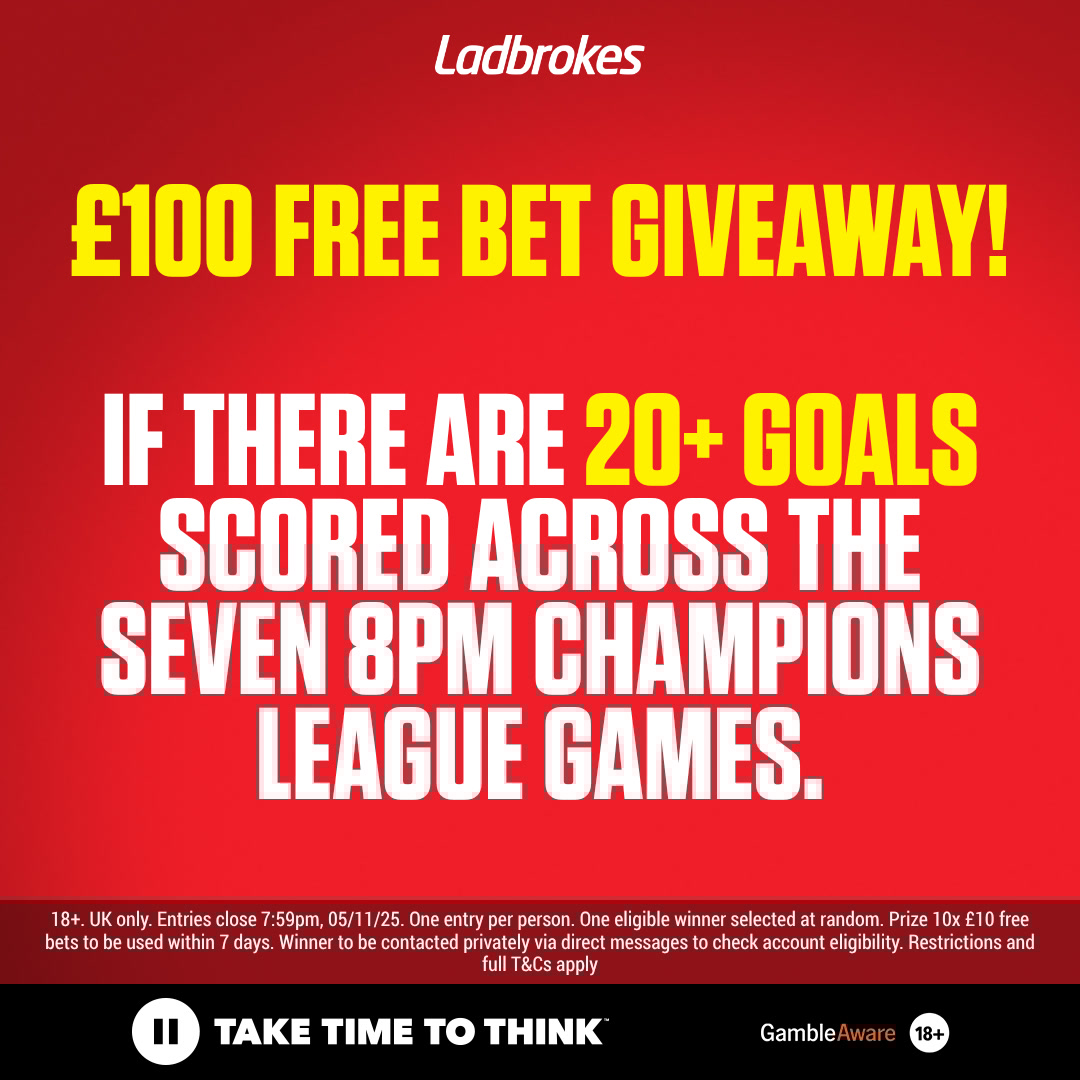 Who fancies a Champions League free bet? 👀

If there are more than 20 goals in tonight's 8pm games, one of you will win £100 in free bets! 🤑

1️⃣ Reply to this post with the game you think will have the most goals
2️⃣ Retweet and like this post
3️⃣ Follow <a href="/Ladbrokes/">Ladbrokes</a>

One eligible