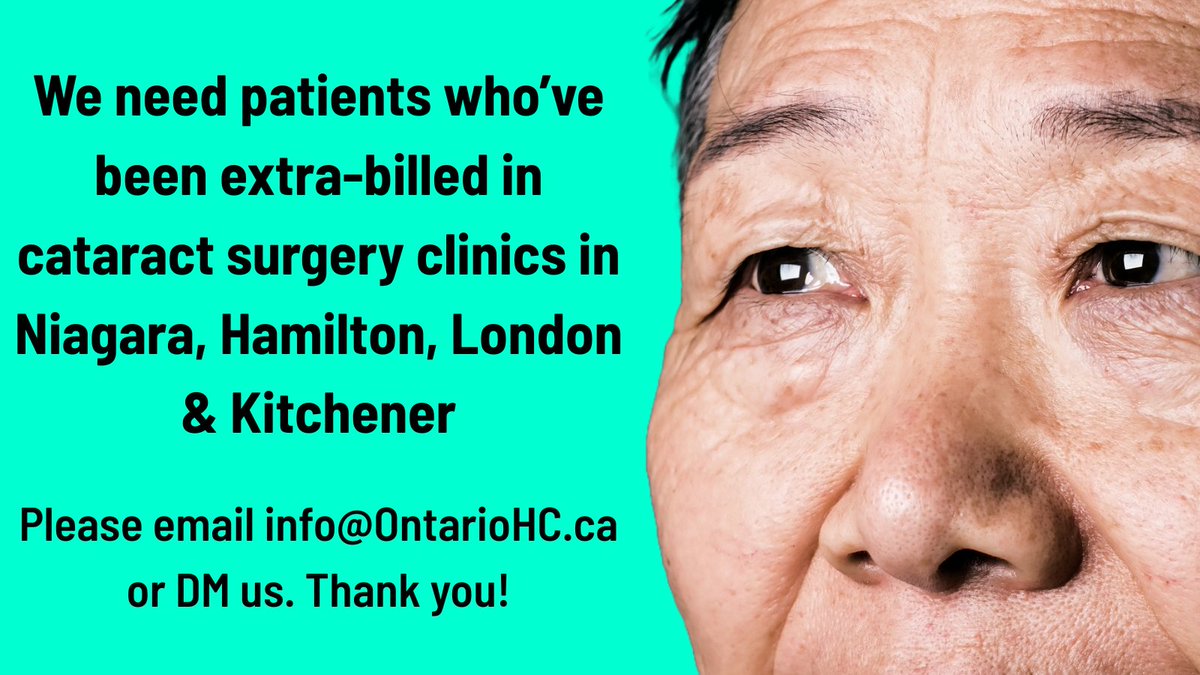 OntarioHealthC's tweet image. What does extra-billing mean? It means that you were charged outright for cataract surgery, told that the OHIP service is “basic” or “substandard” so you need special lenses, and/or told that you need extra eye measurement tests. 👇

#LondonON #HamiltonON #niagara #Kitchener