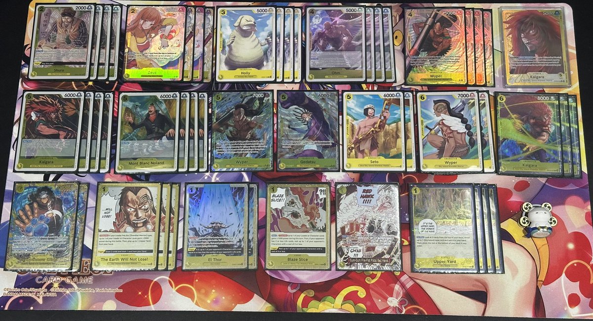 ScreechTCG's tweet photo. Brass Bell - South Africa 🇿🇦 
15th (36)
🟡 Kalgara (decklist @NghiemTCG)

R1: GP Luffy ✅
R2: Koala ❌
R3: UY Nami ❌
R4: Enel ✅
R5: Kalgara ✅
R6: G Zoro ❌

Rough performance this weekend, matchup knowledge and some awful misplays cost me. Overall still had a ton of fun 🥳 https://t.co/FKvjNfdfQw