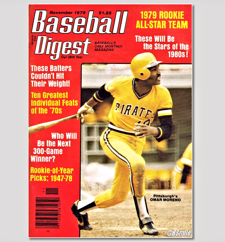 BSmile's tweet photo. Pittsburgh's Omar Moreno (Baseball Digest - November 1979) 
#MLB #Baseball #Pirates #History #LetsGoBucs https://t.co/d1X1l3VTd5