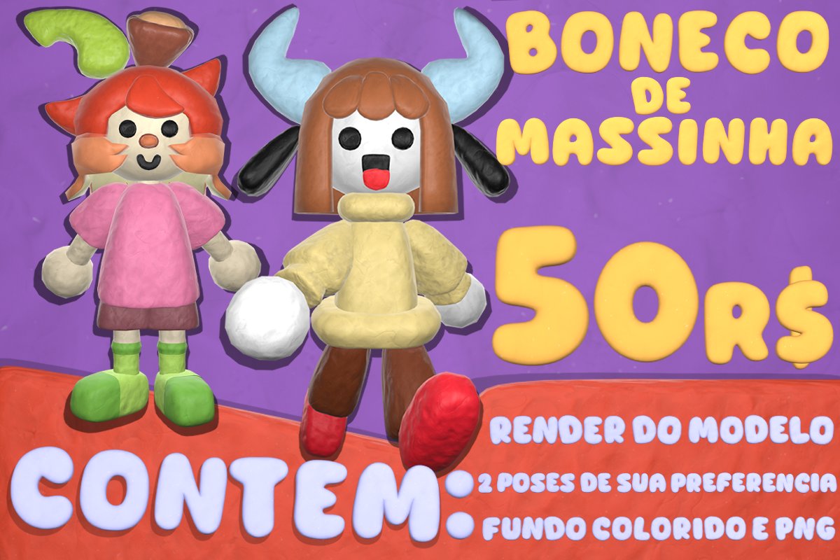 Faço VOCÊ versão BONECO DE MASSINHA por R$50 !   

se não puder comprar, dá RT/compartilha que já vai me ajudar muito!!! 💚