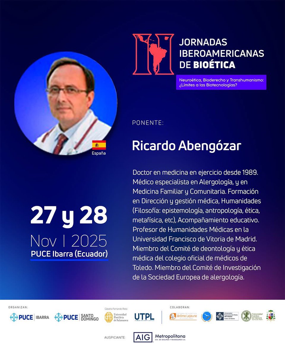 ¡Nos acercamos a las II Jornadas Iberoamericanas de Bioética! ✅✅

En las próximas Jornadas Iberoamericanas de Bioética PUCE-I, contaremos con la destacada participación del ponente Ricardo Abengózar 💬⚖️

📅 27 y 28 de noviembre de 2025
📍 PUCE Ibarra
#BioéticaPUCEI #Pucei