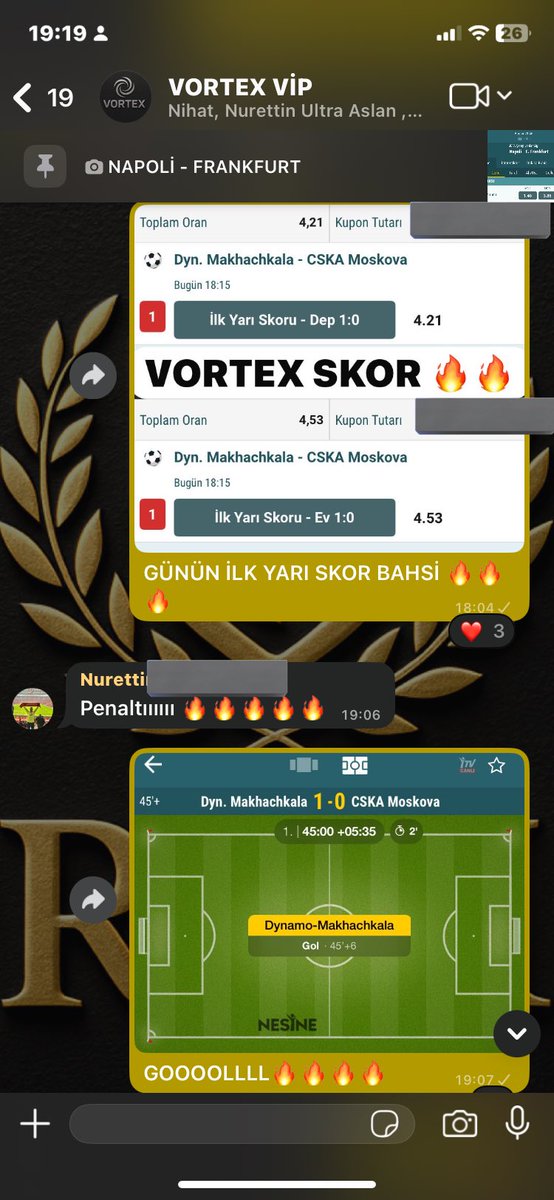 VORTEX WHAT SAPP GRUP 🔥🔥🔥

İlk yarı skoru 1-0 ev 4.53 ORAN ✅✅

iddaa’nın PRİME seviyesi 🔥🫡