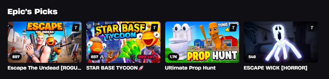 duos_with_dad's tweet image. Happy to see another Prop Hunt in Epic Picks pulling numbers, just proves once again the player base enjoys Prop Hunts!

This also means they must still be selecting Prop Hunts, so now I just need to figure out what missed the mark and correct it on my projects!