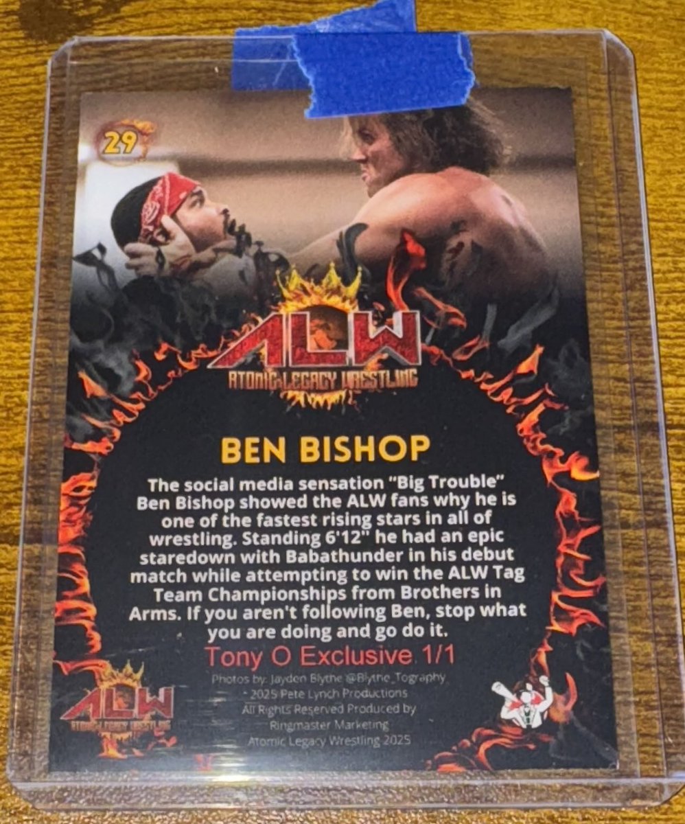 CardboardPicker's tweet photo. 🔥 The new set is being prepped from @WrestlingAtomic and I think I received some sort of proof 1/1 excuse me #TonyO 1/1 of Big Ben Bishop. You have to buy the set to see the front!#wrestlingcardwednesday https://t.co/8wvloHSKUX