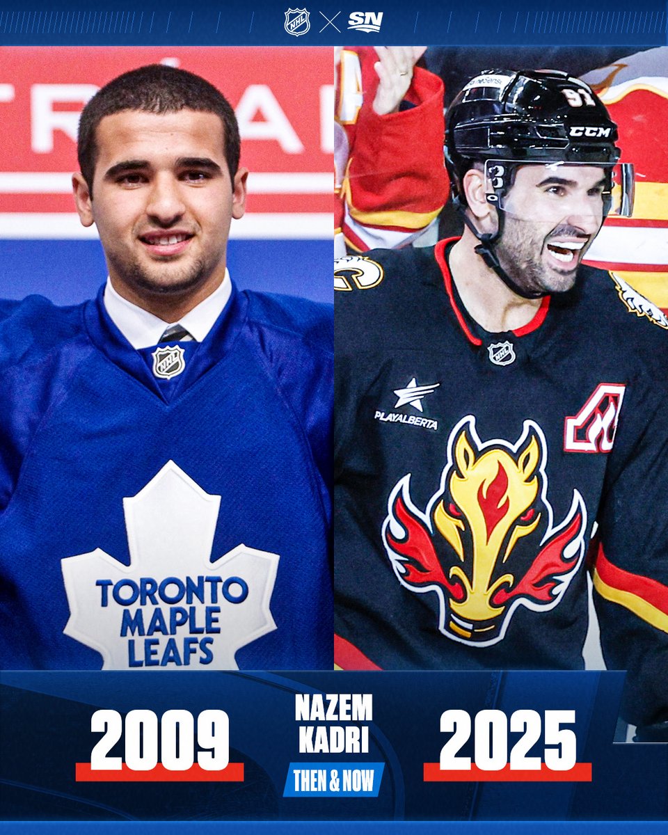 Sportsnet's tweet image. What a journey it's been for Nazem Kadri 🥹

Tonight, he plays his 1,000th NHL game 🙌

📺: Blue Jackets vs. Flames at 9:30pm ET / 7:30pm MT on SN1, SNW or stream on Sportsnet+