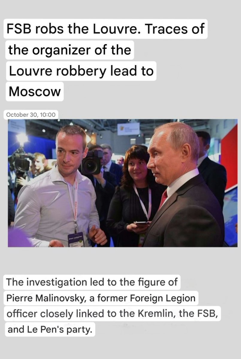 OlenaWave's tweet photo. detained and charged with the theft of five old books.

Earlier, in the case of the Louvre robbery, the investigation came across the figure of Pierre #Malinovsky, a former Foreign Legion officer closely linked to the Kremlin, the FSB, and the #LePen party. https://t.co/yKtGuPE2HP