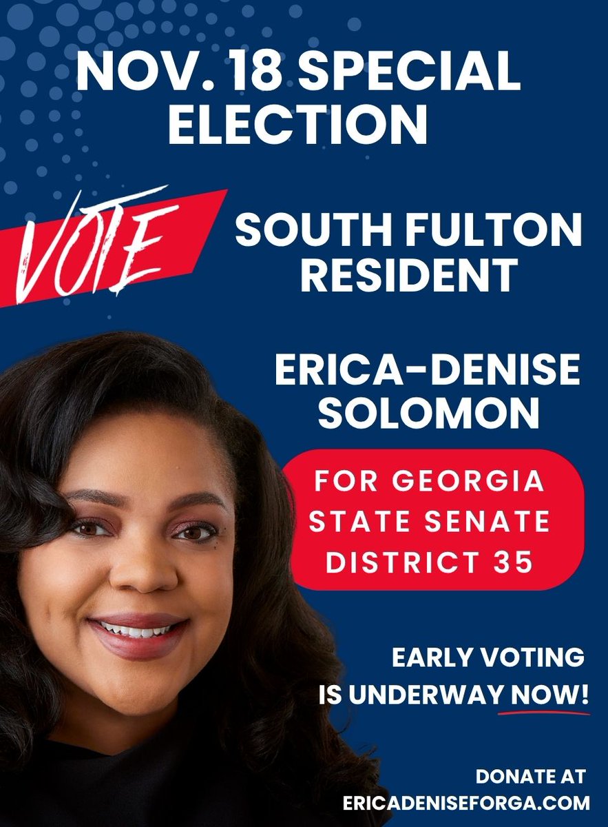 EricaDeniseGa's tweet photo. #ElectionDay is over, but my campaign is not! In less than 2 weeks, we NEED voters in #District35 to head back to the polls to vote in the Nov. 18 #SpecialElection! 

Early voting is underway now. Check with your county elections office for details.

#EricaDeniseForGa #Vote https://t.co/EwB99q7XVo