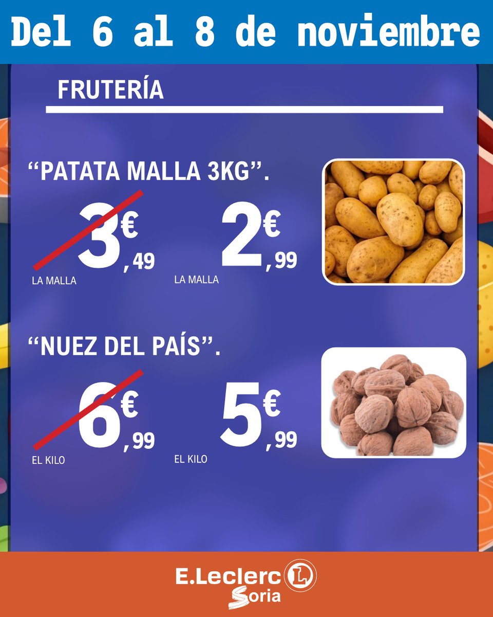 Ofertas fin de semana 🛒
Del jueves 6 al sábado 8 de noviembre.

¡Aprovecha las ofertas en E.Leclerc Soria!
