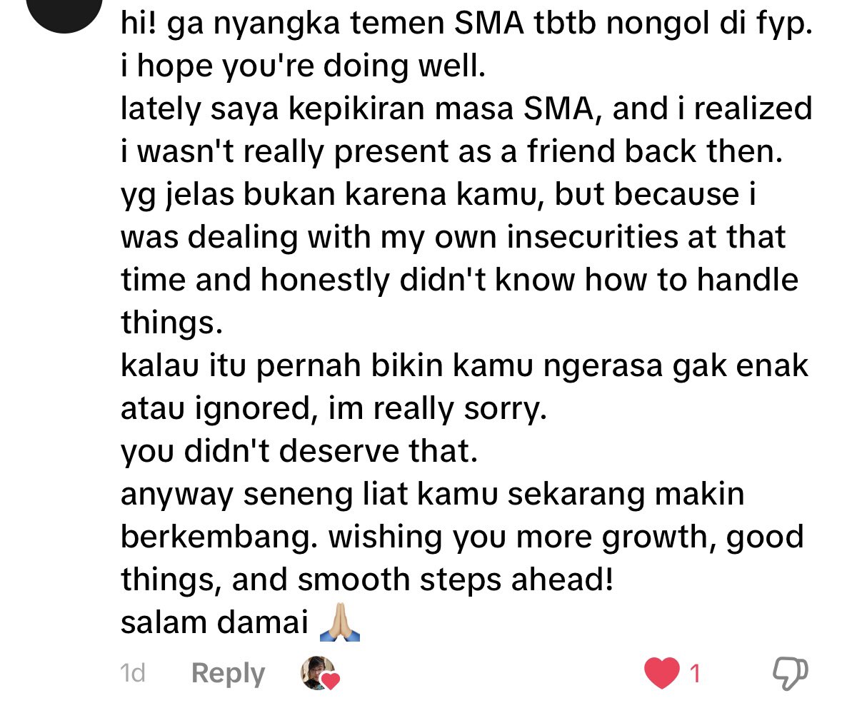 eunikesalduna's tweet photo. My ex-situationship from high school suddenly commented on my recent TikTok video, after disappearing completely since our graduation 10 years ago. 🥲

Tp skrg rasanya kok lega banget ya https://t.co/o1XsbXBal5