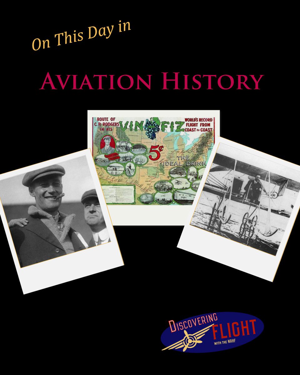 On November 5, 1911, NAHF Enshrinee Calbraith Rodgers completed the first coast-to-coast airplane flight across the USA in the Vin Fiz Flyer. The journey took 49 days, with several crashes en route.

#AviationHistory #DiscoveringFlight