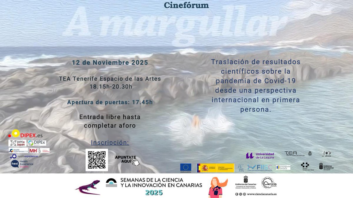 🗓 12 noviembre 2025
🕠 17:45 h.
🗺 <a href="/teatenerife/">TEA Tenerife</a>
✍️ docs.google.com/forms/d/e/1FAI…
🎟 Entrada libre hasta completar aforo

Estreno documental Covid-19 #DIPExEspaña <a href="/DIPExIntl/">DIPEx International</a> en el marco de #SCIC25 <a href="/agenciaiisi/">ACIISI</a>
<a href="/cienciacanaria/">Ciencia Canaria</a>

#somosciencia
#somosinnovación
#Covid19
#arteyciencia
