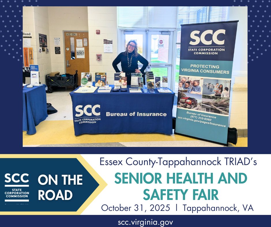 SCC's Maryann Carney was among exhibitors during Essex County - Tappahannock TRIAD Senior Health &amp; Safety Fair in Tappahannock, VA. 125 people attended the event, which featured health screenings, info exhibits, presentations about scams &amp; more. scc.virginia.gov #insurance