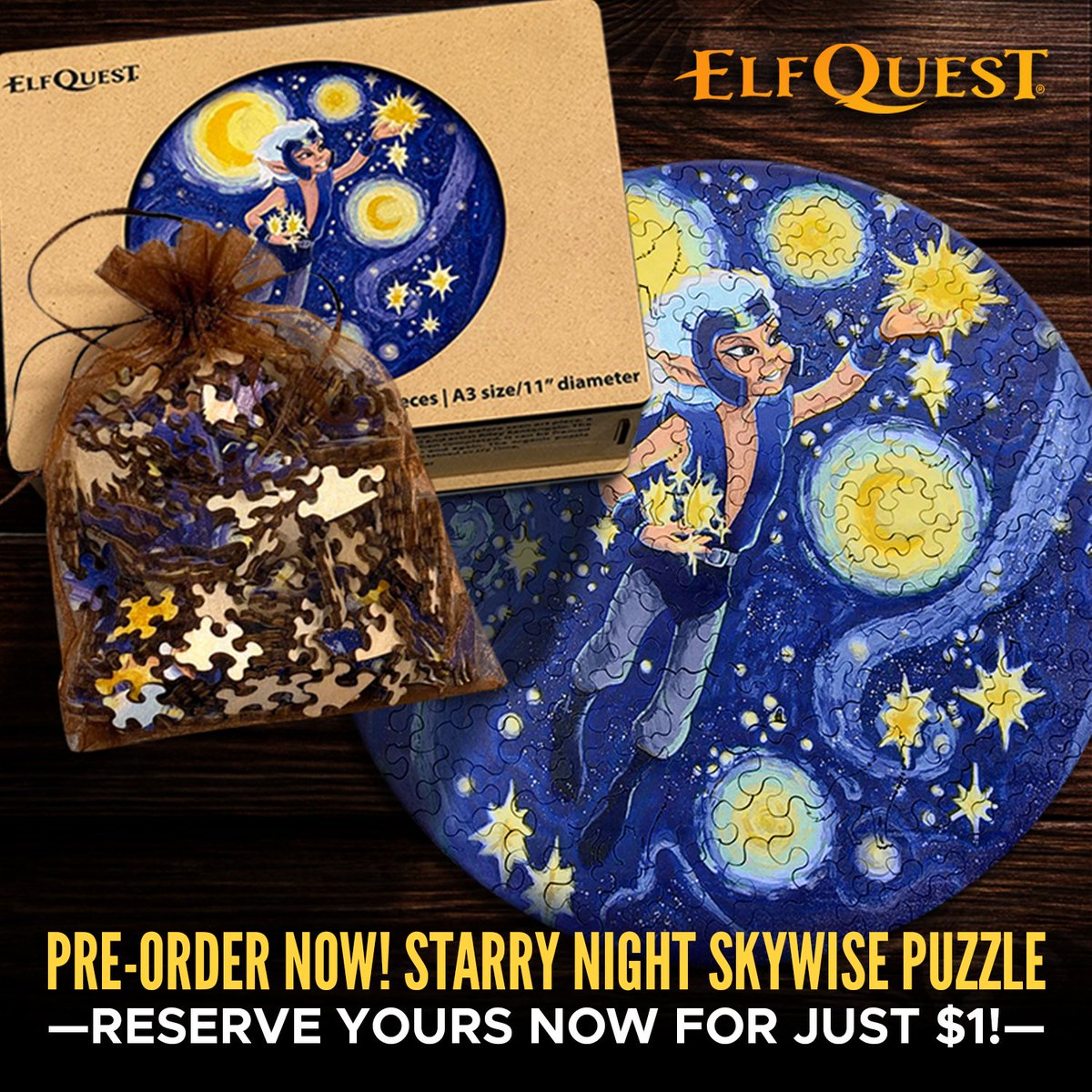 Last chance to reserve your "Starry Night Skywise" puzzle for $1! 

The pre-order period ends soon. Don't miss out on this charming  collaboration between ElfQuest co-creator Wendy Pini and artist Riley Santangelo.

Pre-order from <a href="/Stands/">Stands</a>: shopstands.com/collections/el…