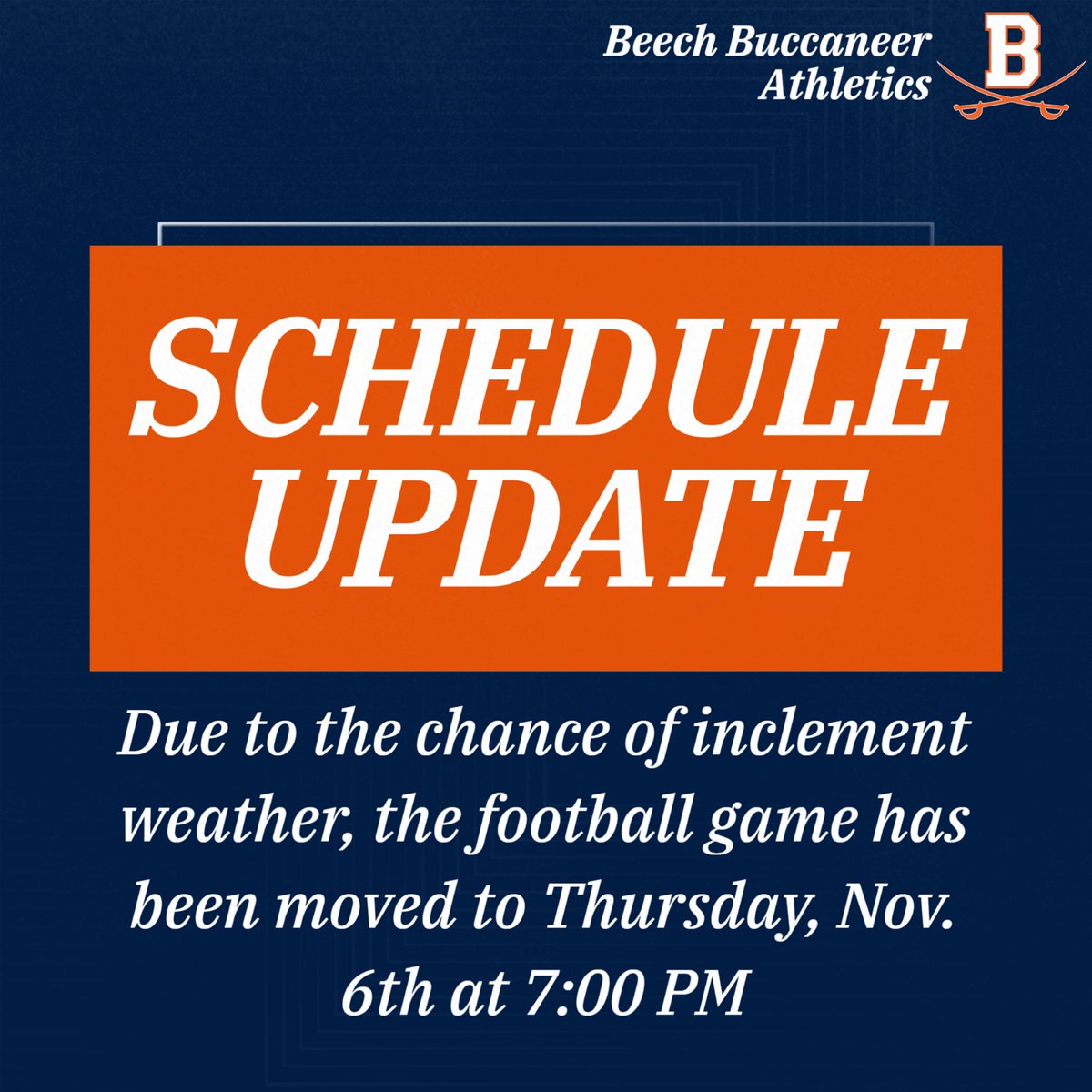 ‼️SCHEDULE UPDATE‼️

With the chance of inclement weather on Friday, our 1st round game vs. James Lawson has been moved to tomorrow, Thursday, at 7:00 PM!!