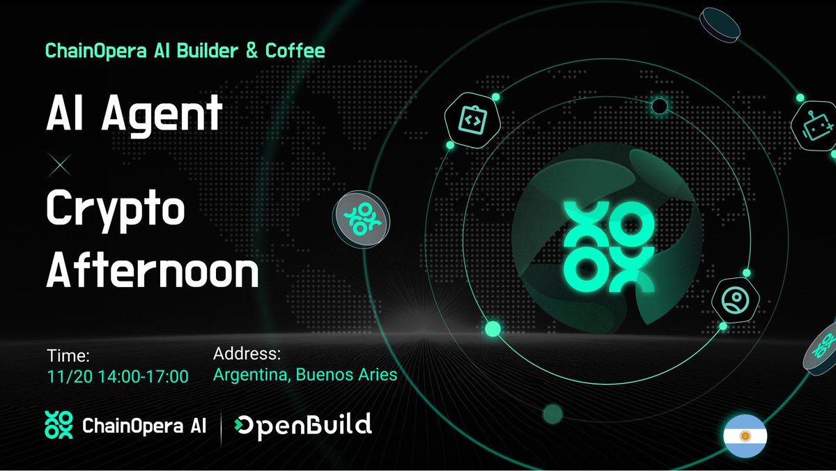 OpenBuildxyz's tweet image. Join us in Buenos Aires 🇦🇷 during #Devconnect  @EFDevcon for AI Agent x Crypto Afternoon: ChainOpera Builder &amp;amp; Coffee

Explore how decentralized AI networks connect agents, models &amp;amp; compute power. Meet builders, share ideas, get collaboration and enjoy delicious desserts, great…