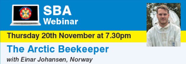 We’re delighted to welcome Einar Johansen, the #Arctic #Beekeeper on Thurs 20 Nov, our 1st #webinar guest. 
Einar is a #beekeeper based in Northern Norway, at 68° North. He manages 30 colonies in one of the world’s northernmost #apiaries
Register ⬇️
tickettailor.com/events/sba/191…