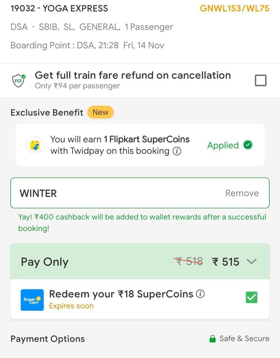 iTzcoolzTricks's tweet image. ConfrimTkt Loot Offer 🔥 

Flat ₹400 Cashback On Min. #Train Booking ₹400

Code : WINTER

Valid For New Users

#IRCTC