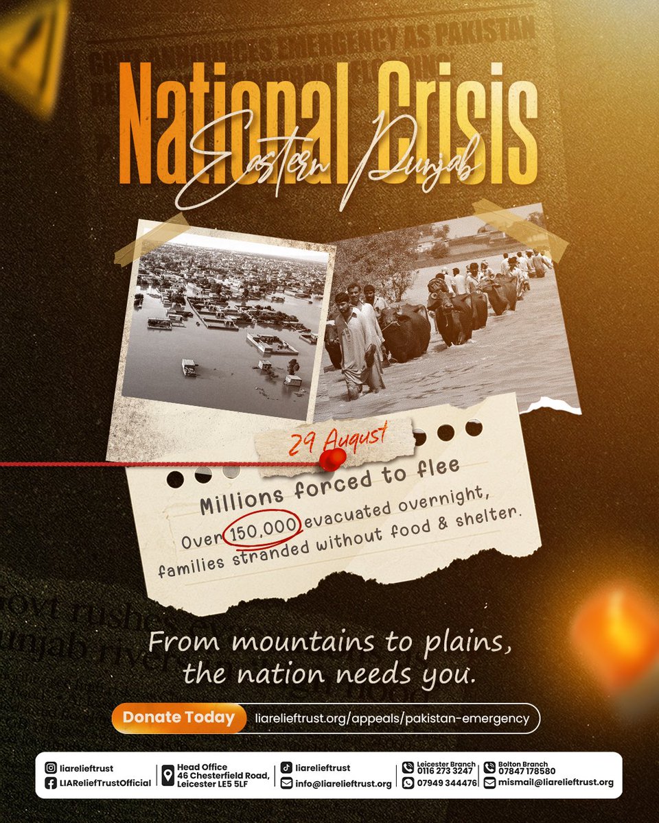 LIAReliefTrust's tweet image. Pakistan Flood Relief Appeal

From the mountains of Gilgit-Baltistan to the plains of Sindh, floods have swept away homes, crops, and lives.  Help rebuild lives. 
Donate today.
liarelieftrust.org/appeals/pakist…

#LIAReliefTrust #PakistanFlood #PakistanFloods2025 #sadaqah #help