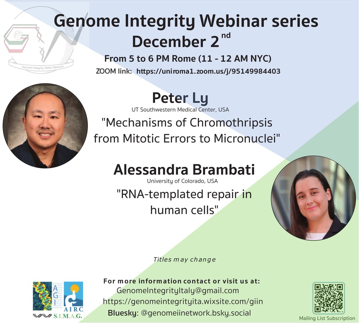 GenomeIINetwork's tweet image. We thank @EviSoutoglou and Ruben van Boxtel for sharing their exciting data with the GIIN community yesterday!
Our next webinar is on December 2nd, featuring @PeterLyLab and Alessandra Brambati. Do not miss it!
Subscribe here to receive updates: docs.google.com/forms/d/e/1FAI…