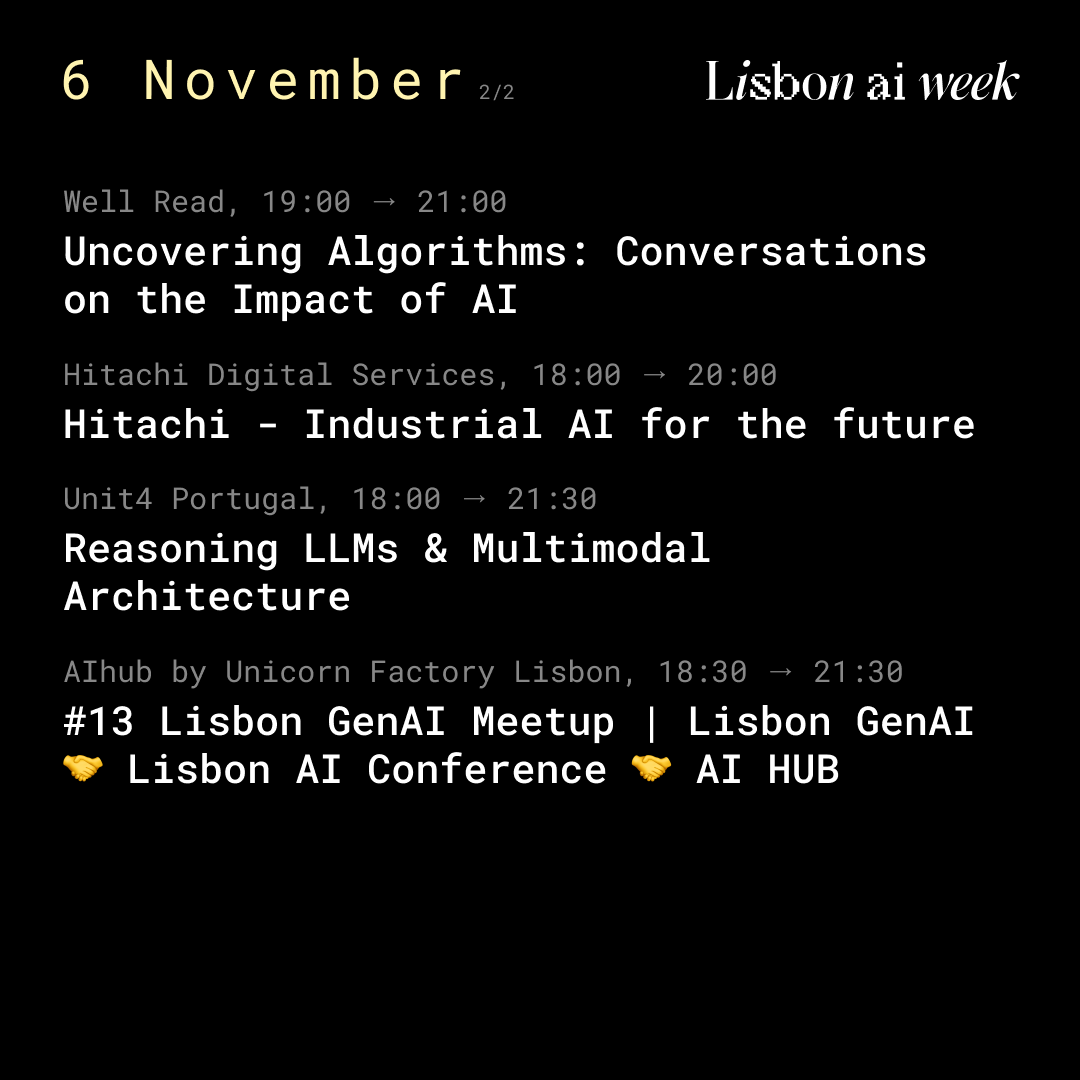 ⚡Tomorrow, #Lisbon dives deeper into #AI - from creative expression to #industrial innovation and #healthcare breakthroughs. Nine events, one city, endless ways to explore the future of #intelligence. Don’t miss it. 👇