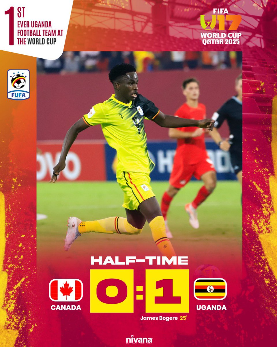 KaseseSportsTV's tweet photo. Half-time 🗞️
Canada U-17 0 - 1 Uganda U-17
James Bogere's goal keeps the cubs ahead of the game.
#CANUGA | #U17WC
#KaseseOnlineSportsTV https://t.co/tfBOkMklQq