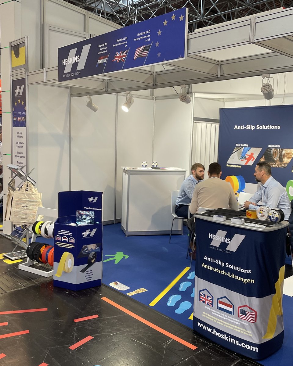 HeskinsNonSlip's tweet image. A closer look at the Heskins Ltd stand at A+A Expo 2025!
We’re showcasing our anti-slip tapes, floor marking products, and brochures - visit us in Hall 4, Stand E65 to learn more.

#aplusa2025 #aplusa #WorkplaceSafety #Heskins #HealthandSafety