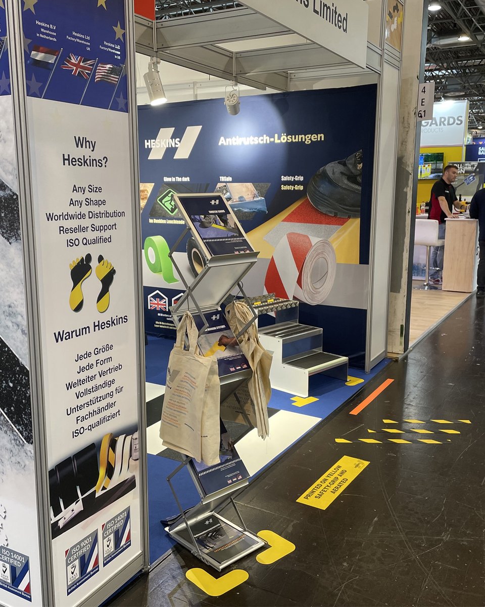 HeskinsNonSlip's tweet image. A closer look at the Heskins Ltd stand at A+A Expo 2025!
We’re showcasing our anti-slip tapes, floor marking products, and brochures - visit us in Hall 4, Stand E65 to learn more.

#aplusa2025 #aplusa #WorkplaceSafety #Heskins #HealthandSafety