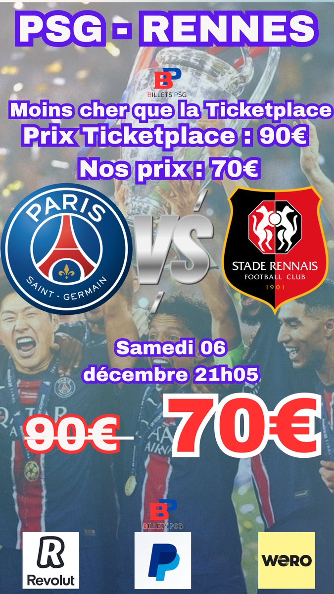 Taskmaster92_'s tweet image. ⚽️ PSG -  LE HAVRE ⚽️

🎟 Boulogne

💶 60/place 

👥 2 place disponibles

⚽️ PSG -  RENNES ⚽️

🎟 Boulogne

💶 70/place 

👥 2 place disponibles

ℹ️ Plus d&apos;informations en MP