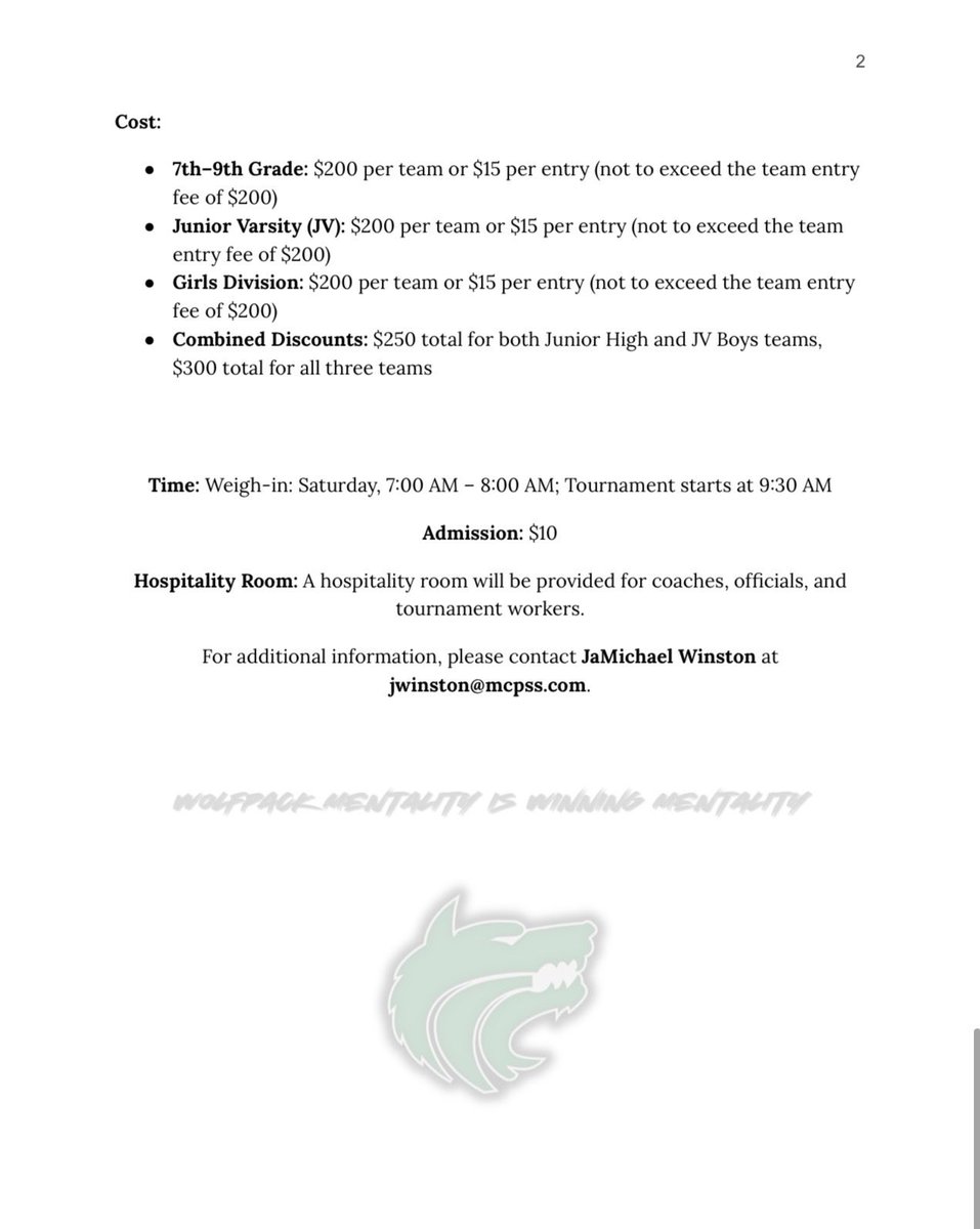 Please come out and support a great new event at Vigor High School on December 13, 2025. A wrestling tournament for Junior High and Junior Varsity boys and girls will take place. See the attached for details. Thanks to <a href="/JaMichaelWinst1/">JaMichael Winston Sr</a> for organizing this event