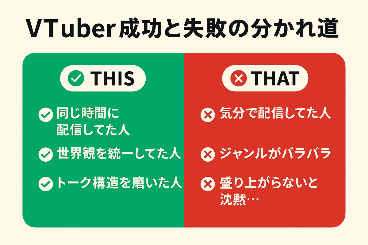 vtuber_consult's tweet image. 【#VTuberTips】
「続けた人」と「やめた人」の差は、才能じゃない。

配信のリズム、世界観、トーク構造──
その“差”が、大きな“違い”になる。

今日の1本で自分の未来を変えていこう
【VTuber配信】