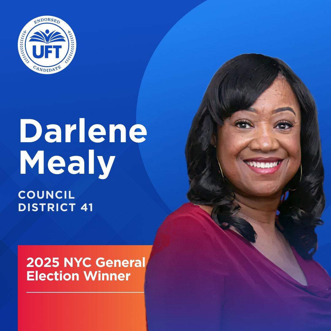 UFT_action's tweet image. #NEWS: Congratulations to Darlene Mealy for winning the NYC Council General Election in CD-41!

#UFTVotes #UFTEndorsed #NYCLaborVotes