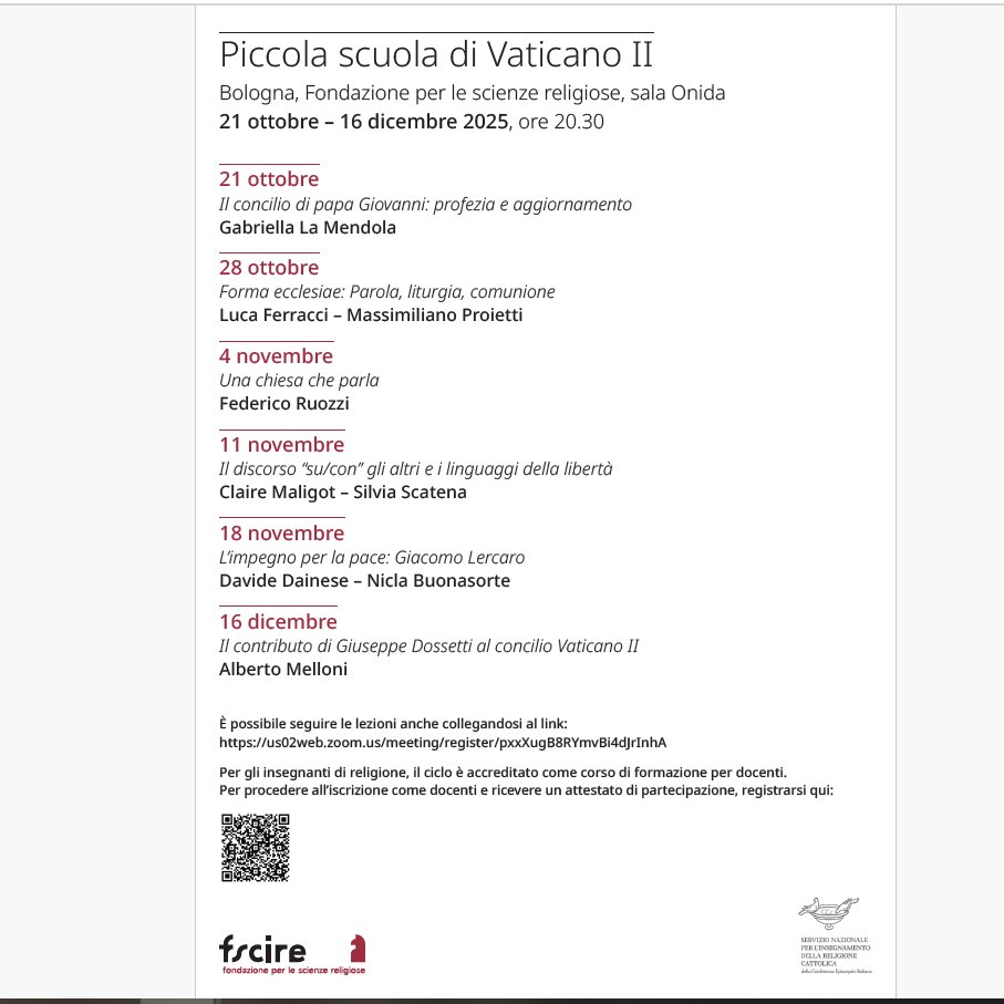 CMaligot's tweet photo. Martedi prossimo, 11 novembre 2025, FSCIRE, Bologna. 
Piccola Scuola del Vaticano II. 
Discutiamo con Silvia Scatena sul "Discorso "su/con" gli altri e le immagini della libertà". https://t.co/WUOlOsyDIS