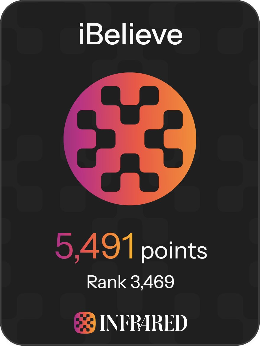 Each point is proof 🗝️

iBelieve in @infraredfinance. 

积分计划已经结束，建议按官推文章提示发推文♥

相信 #berachain  ♥