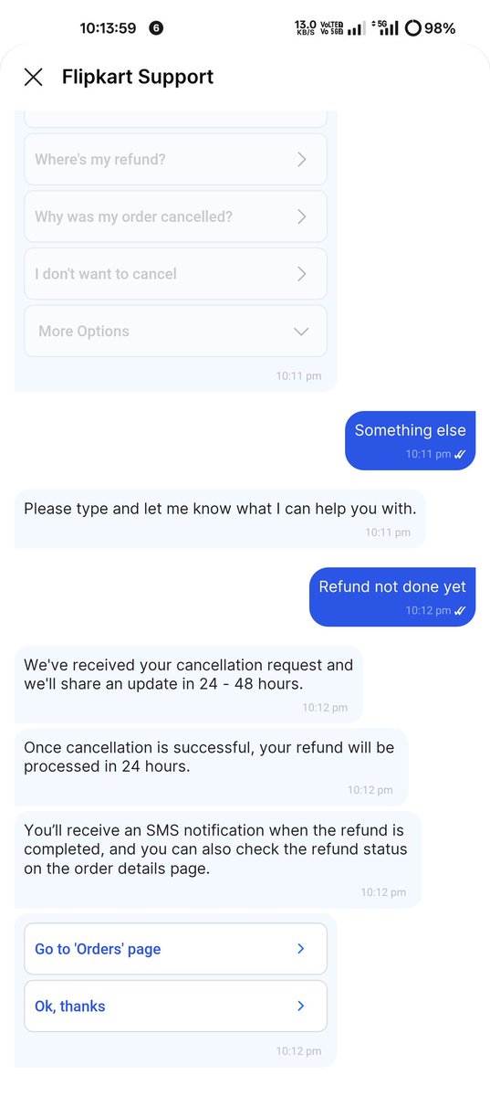 11Geshu's tweet photo. @flipkartsupport 
@Flipkart 
@_Kalyan_K 
@FlipkartStories
My order number OD335712661558144400
Which I cancelled on 18 nov 2025 has not been refunded yet 
Same response is generated since then in help section
Tried several times contacting Flipkart team but no help https://t.co/wcipfJjU5w
