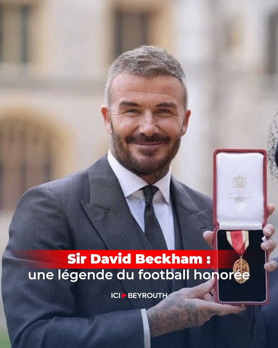 Icibeyrouthnews's tweet image. David Beckham a officiellement reçu des mains du roi Charles III, le titre de #chevalier pour ses services rendus au #football.
Cette distinction rend hommage à ses contributions sur le terrain comme en dehors, notamment à travers son engagement caritatif.
Il porte désormais le