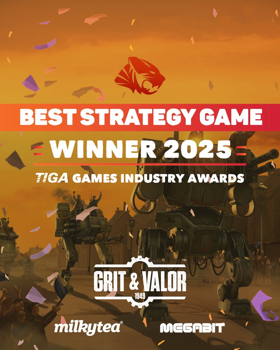 milkyteastudios's tweet photo. We’re beyond thrilled to share that Grit and Valorhas won Best Strategy Game at the TIGA Awards 2025! 🏆🎉
Huge thanks to our incredible team and everyone who’s played, supported, and believed in our game. Onwards and upwards!
#TIGAAwards #IndieGameDev #StrategyGames #GritAndValor #MilkyTeaStudios