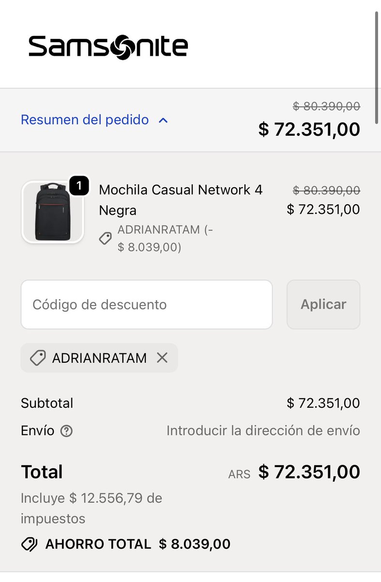 adrianratam's tweet photo. 💣¡¡Locura en la web de Samsonite!!

🔥Se acaba el Cyber y te estás perdiendo el 50% de descuento más el 10% acumulativo de mi cupón “ADRIANRATAM” (son solo 20😱)

🧳Podes encontrar productos geniales en oferta como la Mochila Network 

➡️55% off y 6 cuotas sin interés

🤑Precio Final $ 72.351🔥🔥🔥

#Cyberweek #Descuentoextra #Cybermonday #samsonite