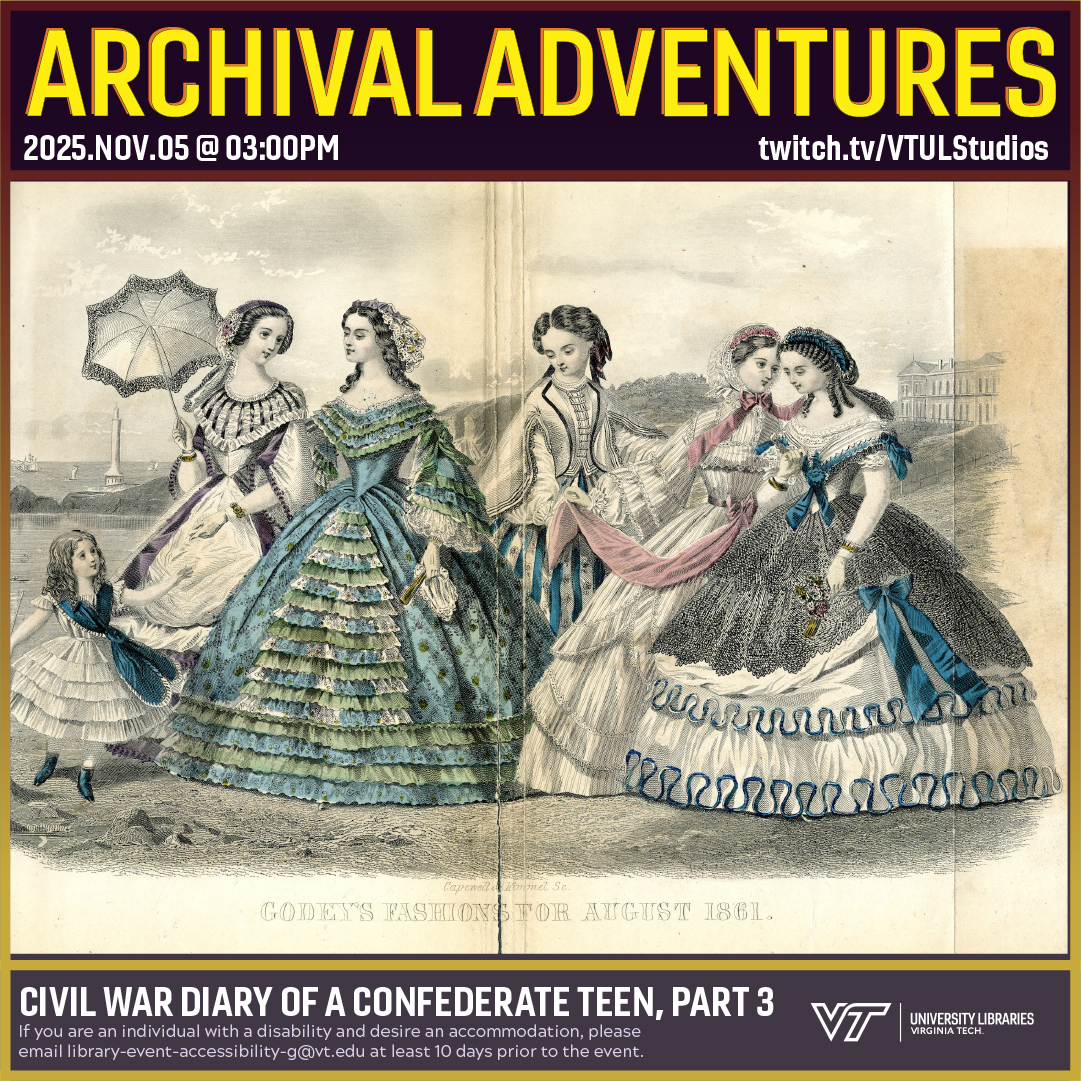 Today, we rejoin Fannie Murdoch in 1861 Mississippi via her teenage diary. Join us at 3 p.m. for more of Fannie Murdoch's thoughts, fears, and joys as a young teenage girl in the Confederacy.

🔗 twitch.tv/Rogan27

#ArchivalAdventures