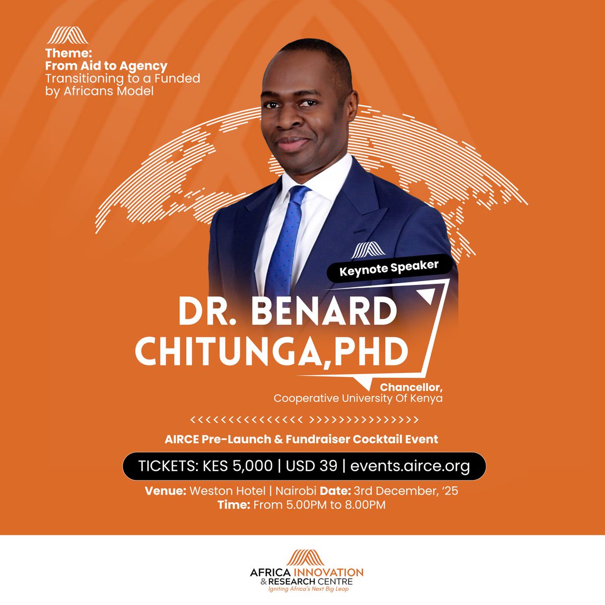 Dr. Bernard Chitunga, Chancellor of The Co-operative University of Kenya &amp; Partnership Specialist at AIIB Beijing, is our keynote speaker! Join us for an evening to toast &amp; network! events.airce.org