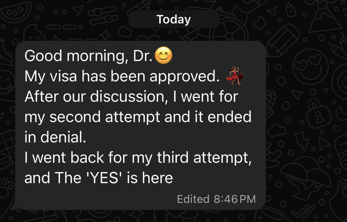 AskMichaelTaiwo's tweet photo. 1st attempt, Abuja embassy: NO
2nd attempt, Abuja embassy: NO
3rd attempt, Lagos embassy: YES! 

All within 6 months.

Fully funded Masters student, correct MT Scholar.

I’m just so happy she didn’t give up.

No gree for denials! https://t.co/gNOLHYw6er