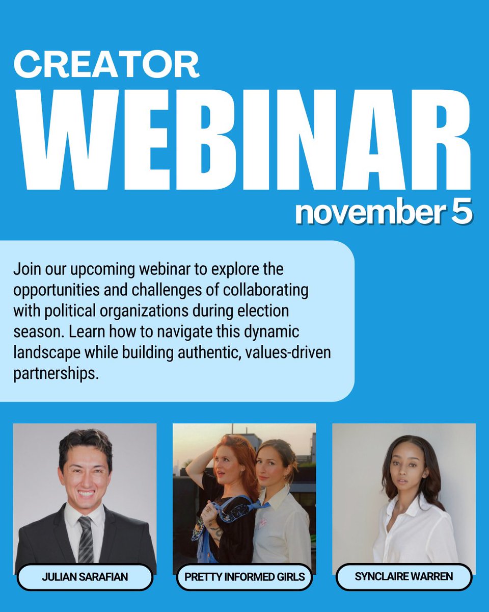 Today is webinar day! Don’t forget to join us to discuss do’s and don’ts on collaborating with political organizations!

o.lu.ma/BFQ8X8F0o4