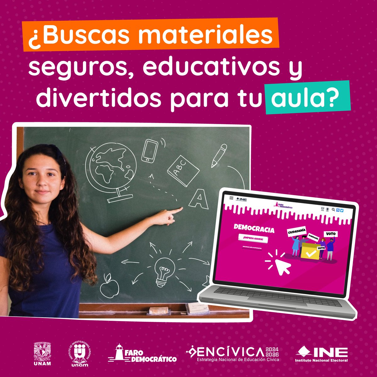 ¿Buscas materiales seguros, educativos y divertidos para tu aula? Descarga desde el Faro Democrático nuestras guías didácticas.

📲 ¡Visita la plataforma hoy!
🔗 farodemocratico.ine.mx

#FaroDemocrático #ENCÍVICA